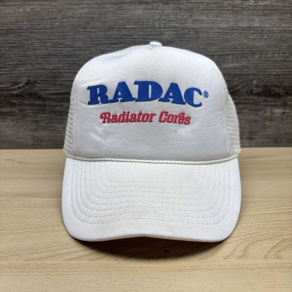 Vintage RADAC Radiator Cores Hat Cap Snap Back White Mesh Trucker Mens 80s